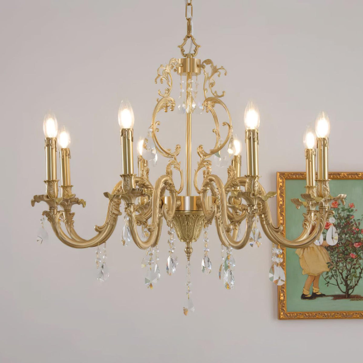 Ella candelabru din alamă și cristal, clasic