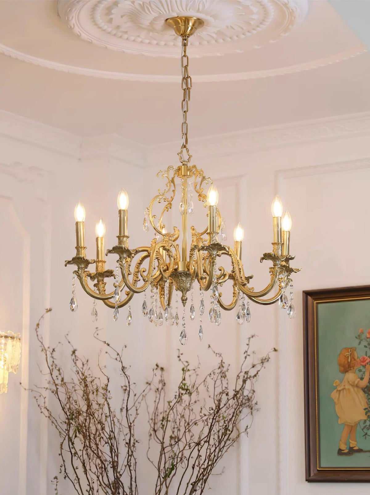 Ella candelabru din alamă și cristal, clasic