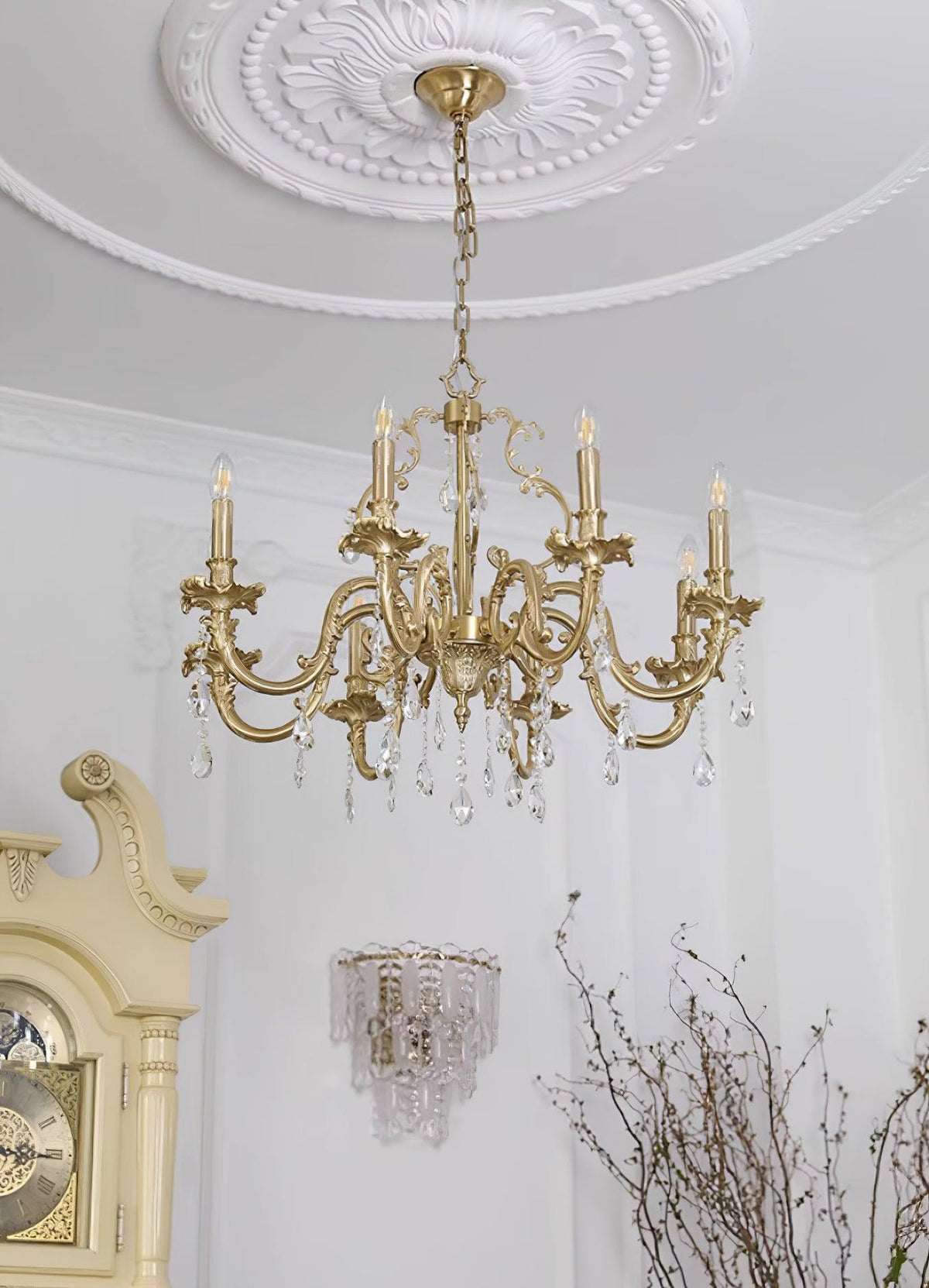 Ella candelabru din alamă și cristal, clasic