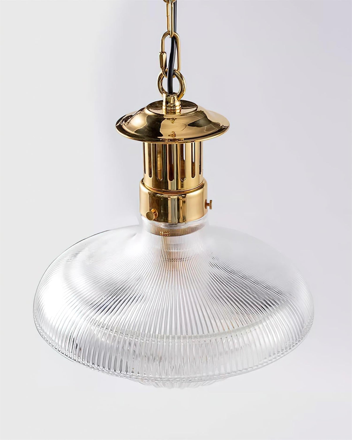 Norvela lampă suspendată transparentă din sticlă și alamă, vintage, striată