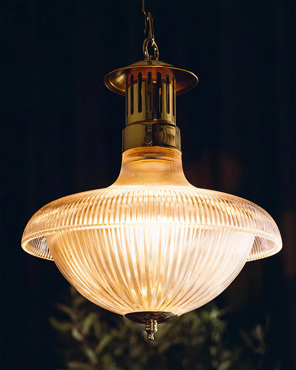 Norvela lampă suspendată transparentă din sticlă și alamă, vintage, striată