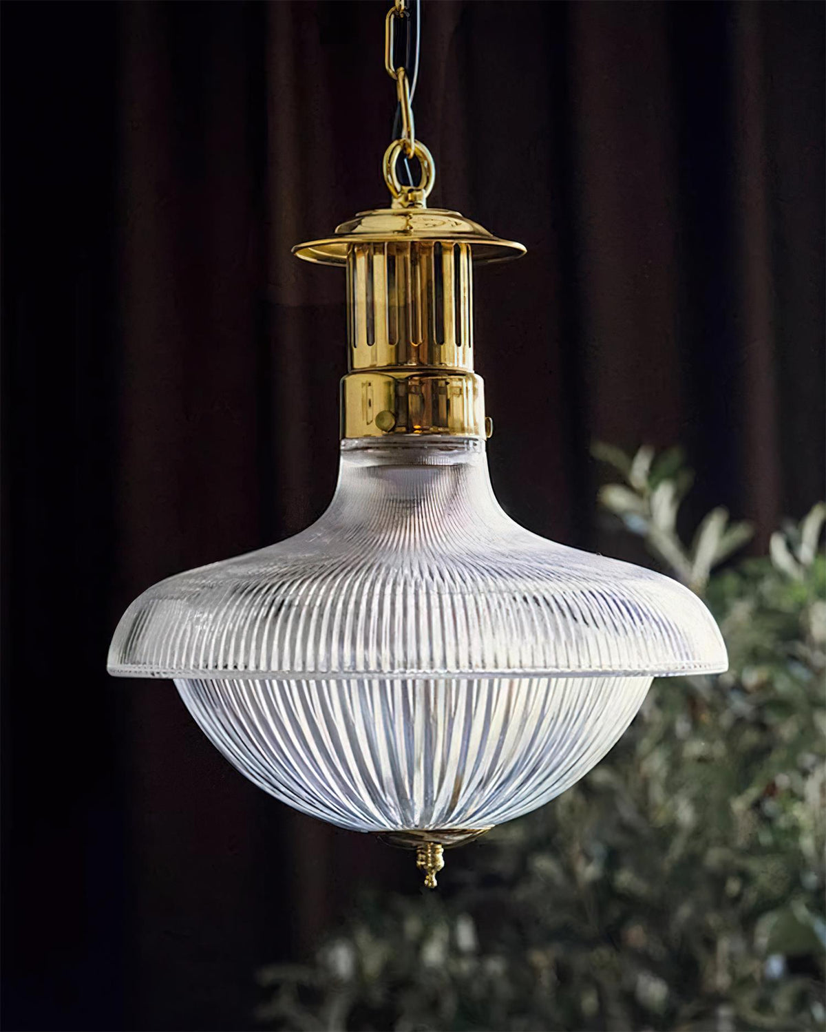 Norvela lampă suspendată transparentă din sticlă și alamă, vintage, striată