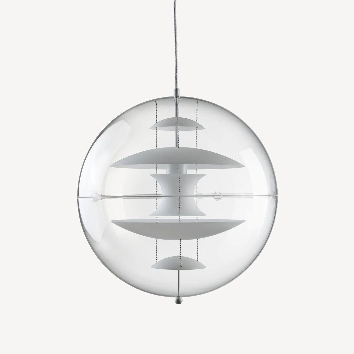 Lampă suspendată geometrică modernă futuristă cu straturi flotante, abajur sferic transparent