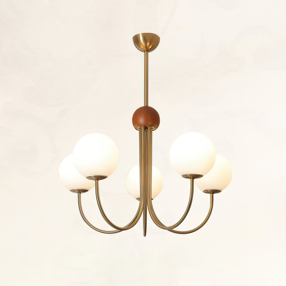 Sola candelabru din alamă și sticlă, modern, cu glob
