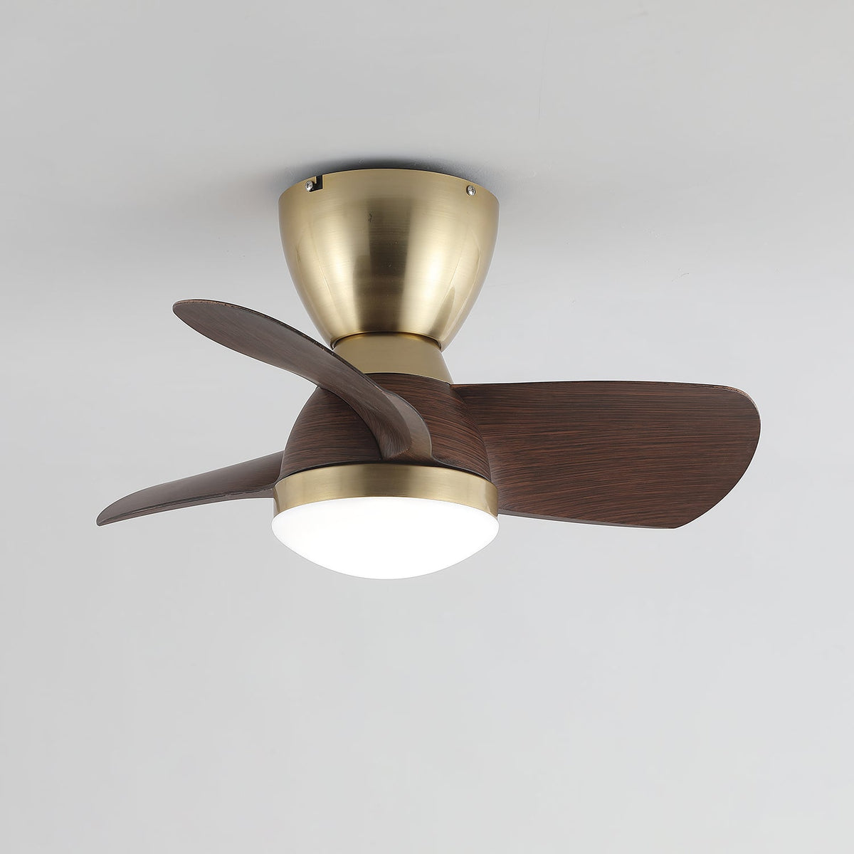 Aldiian ventilator de tavan cu lumină din alamă și lemn, minimalist