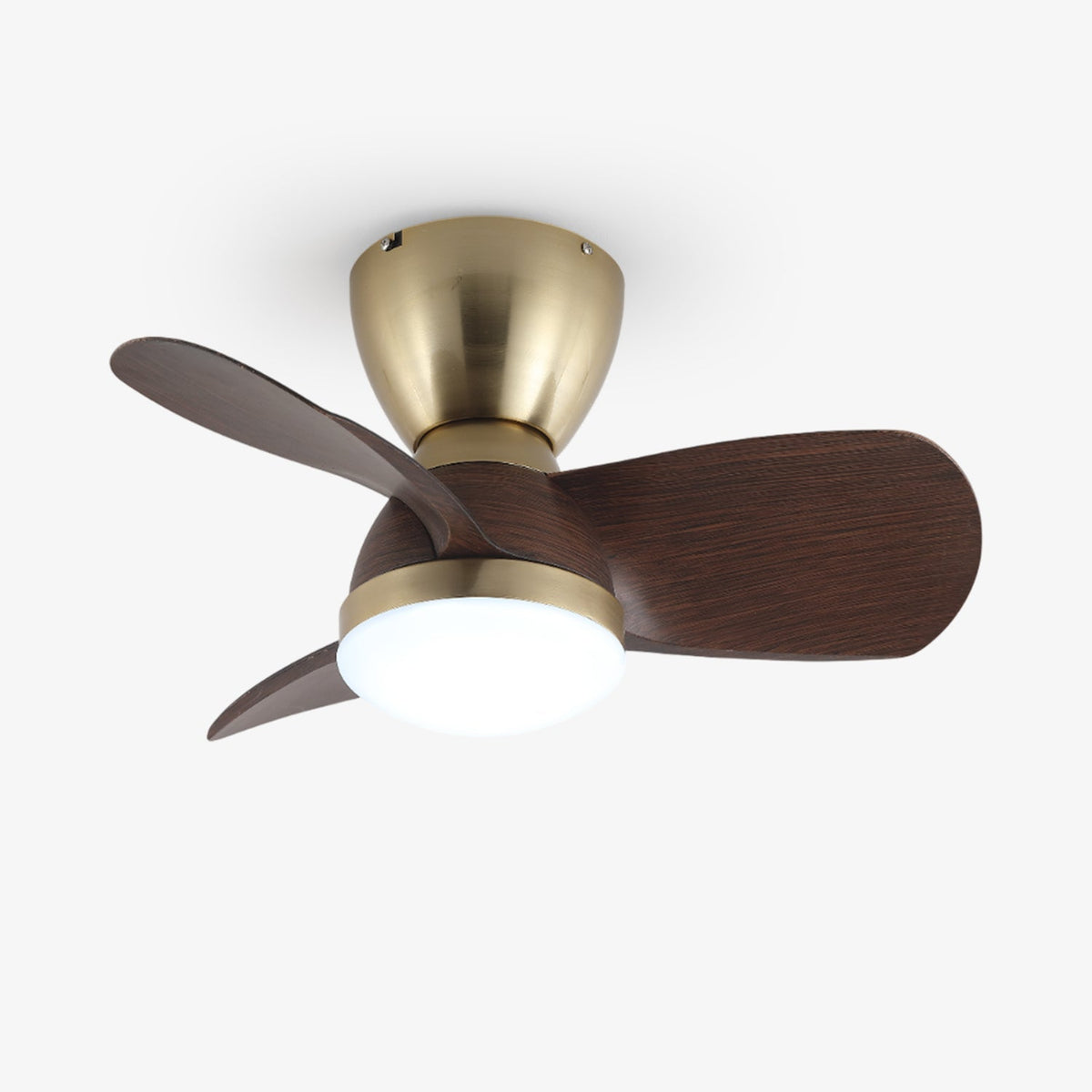Aldiian ventilator de tavan cu lumină din alamă și lemn, minimalist