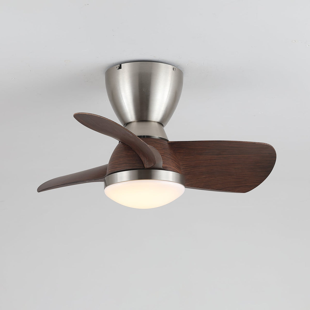 Aldiian ventilator de tavan cu lumină din alamă și lemn, minimalist