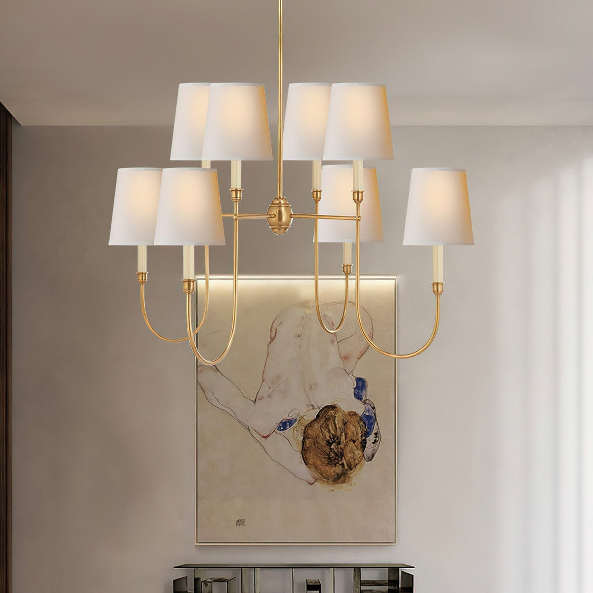 Talia candelabru din alamă și material textil, de lux