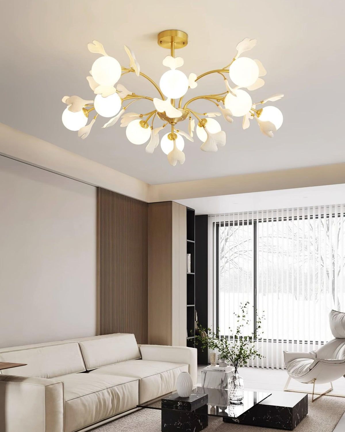 Ginkgo candelabru cu globuri din sticlă mată