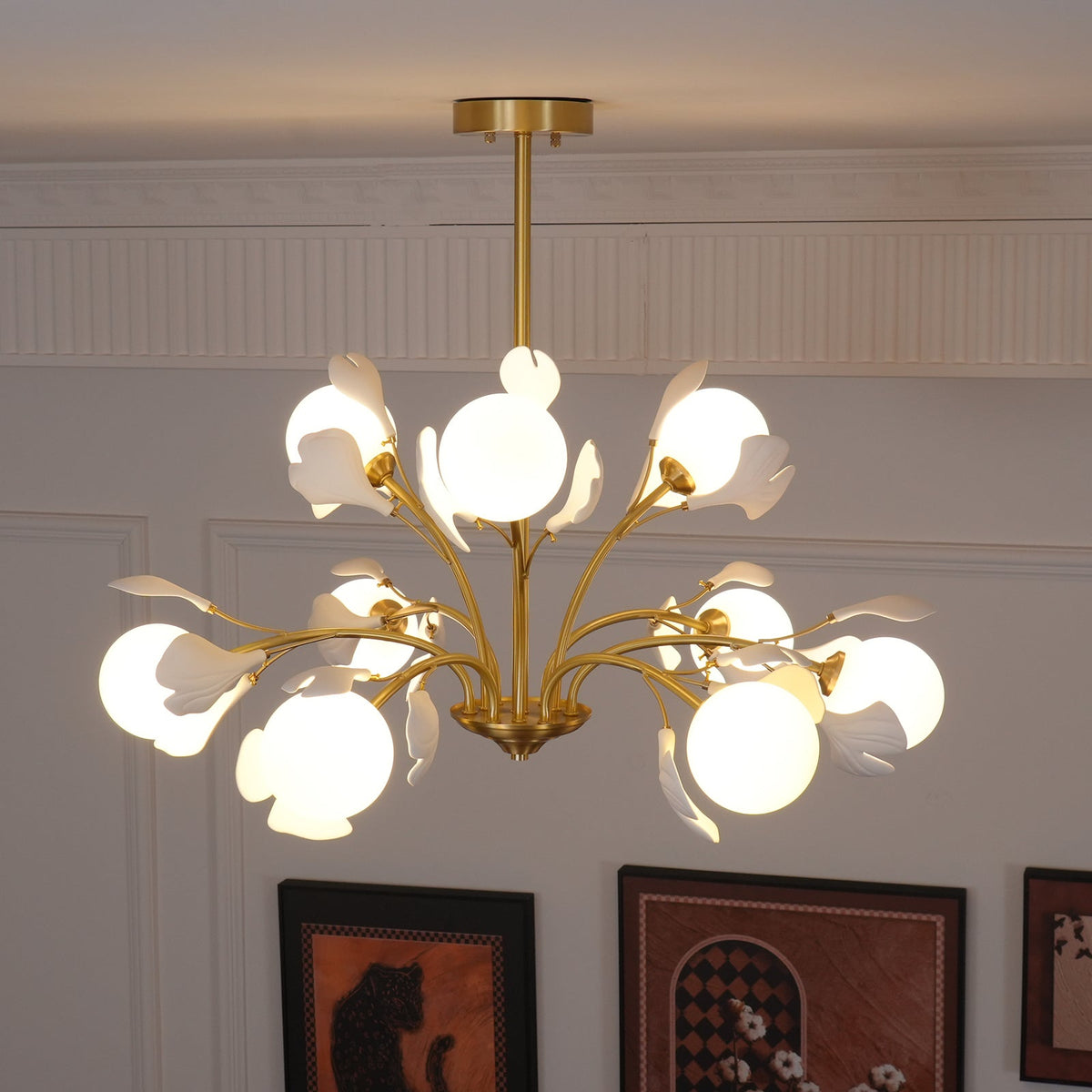 Ginkgo candelabru cu globuri din sticlă mată