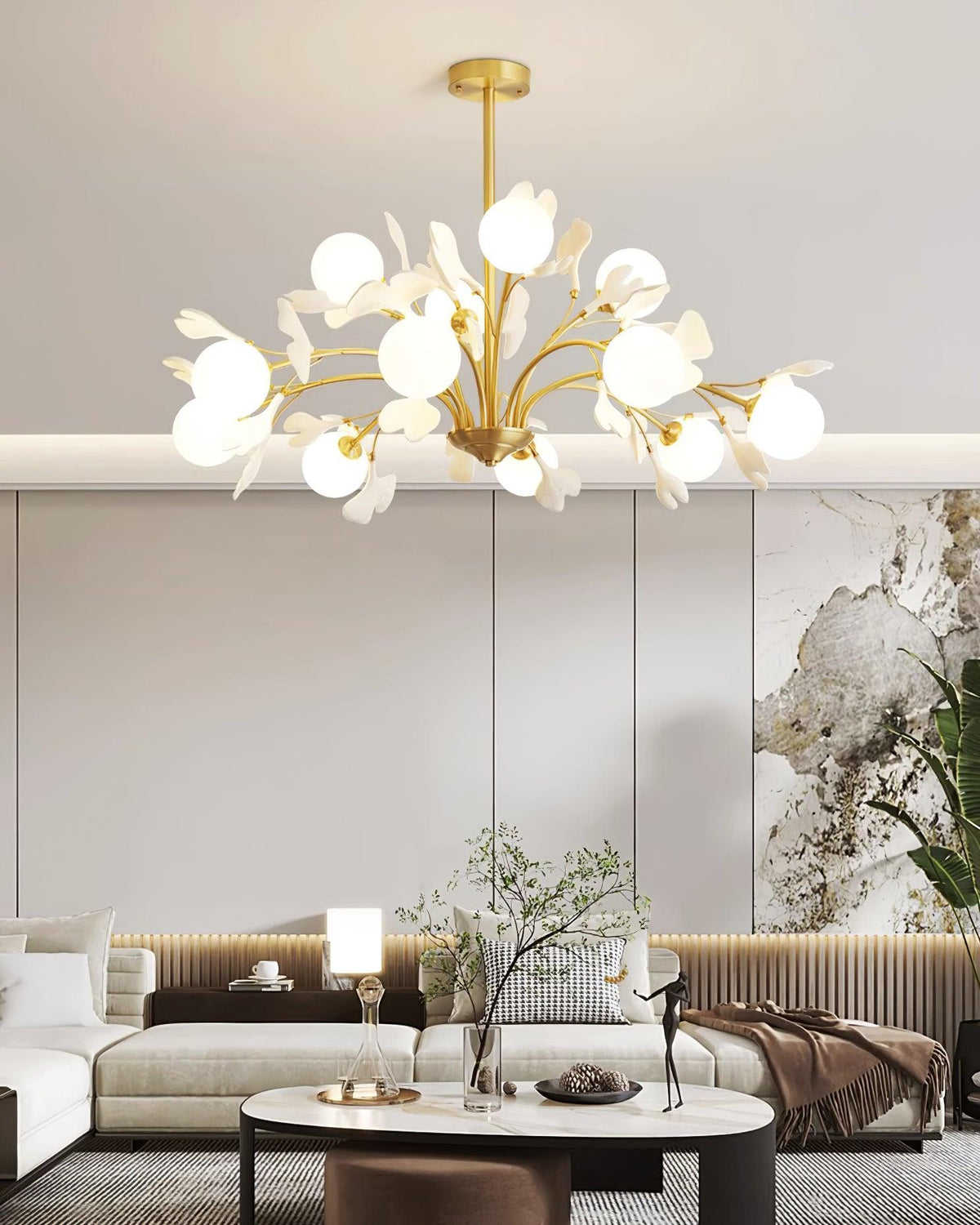 Ginkgo candelabru cu globuri din sticlă mată
