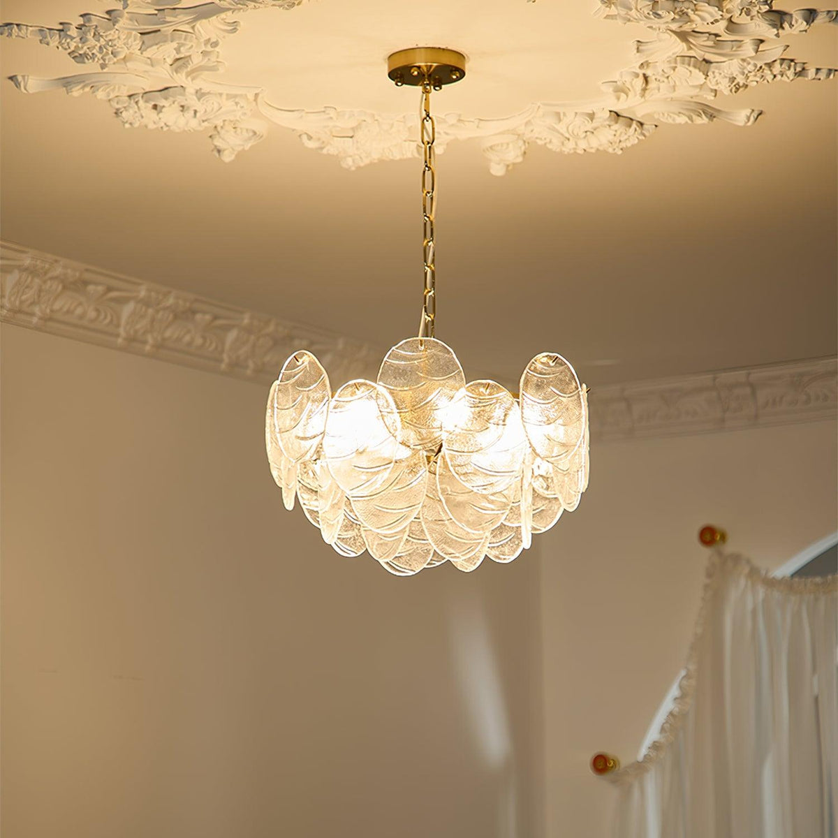 Candelabru cu Discuri din sticlă, Cadru Metalic, Finisaj Aur, Stil victorian