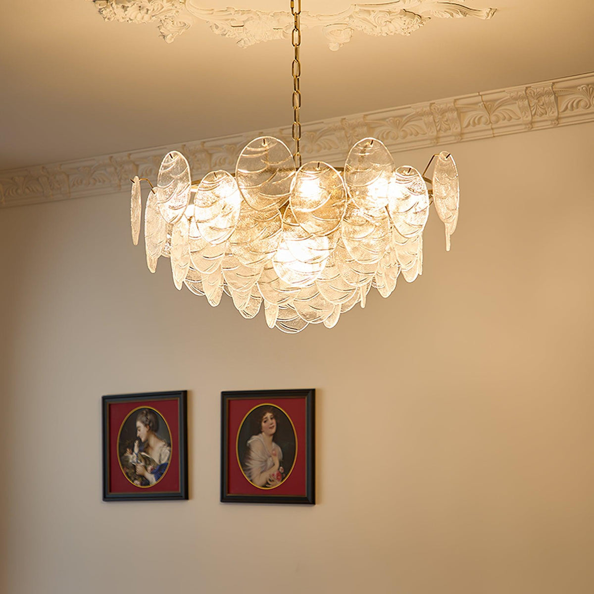 Candelabru cu Discuri din sticlă, Cadru Metalic, Finisaj Aur, Stil victorian