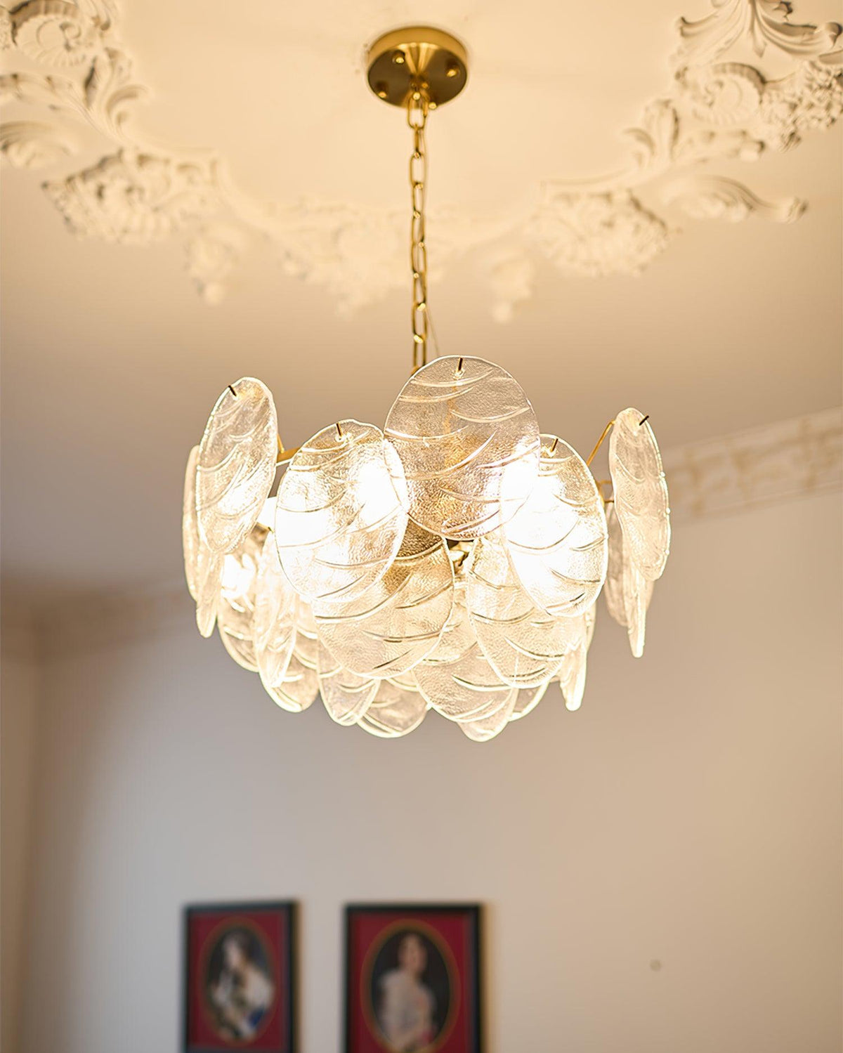 Candelabru cu Discuri din sticlă, Cadru Metalic, Finisaj Aur, Stil victorian