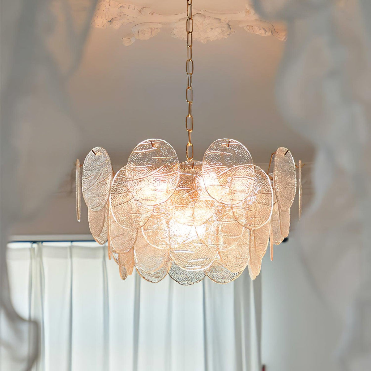 Candelabru cu Discuri din sticlă, Cadru Metalic, Finisaj Aur, Stil victorian