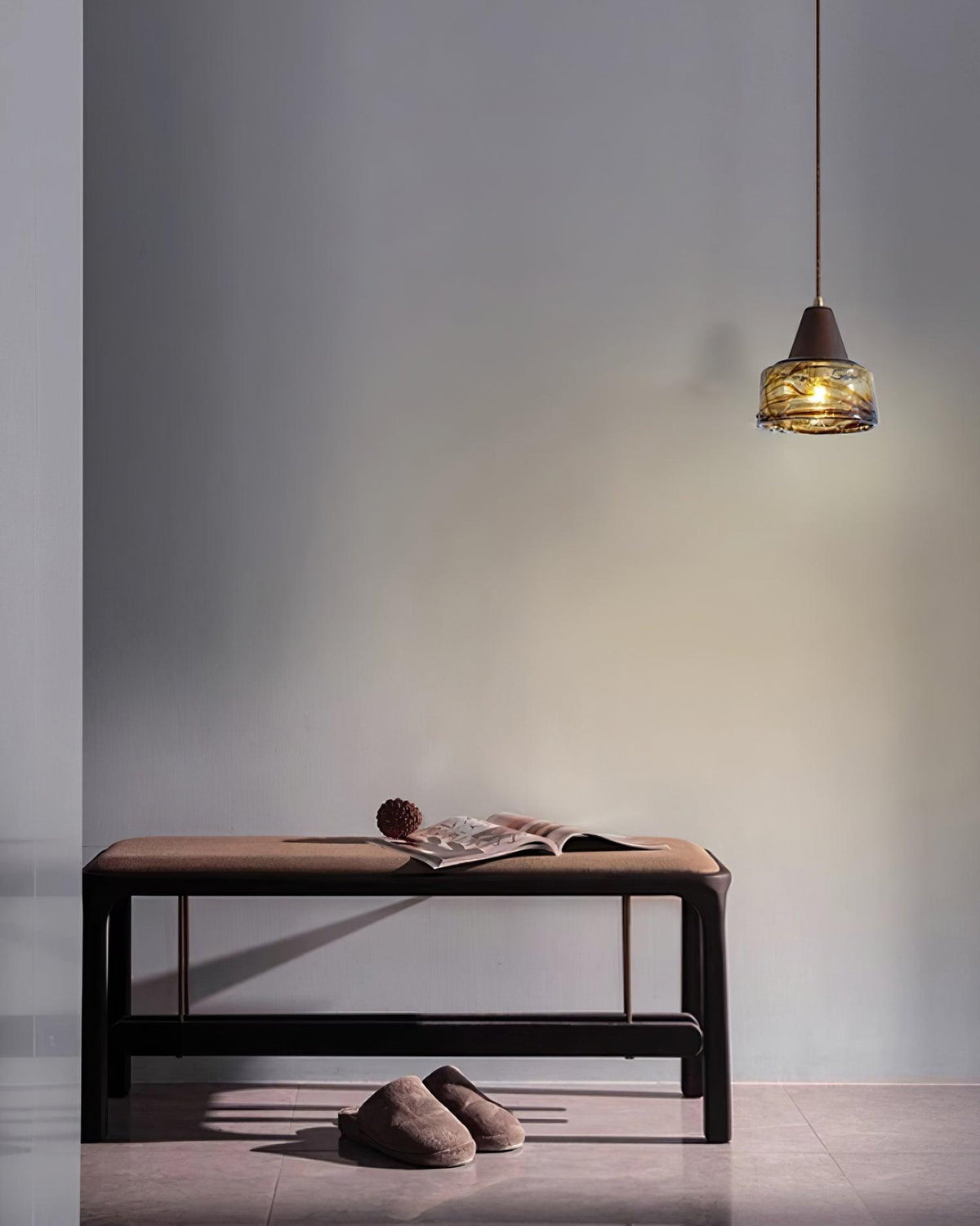 Lampă suspendată Amber sticlă abajur lemn Top Vintage Artistic