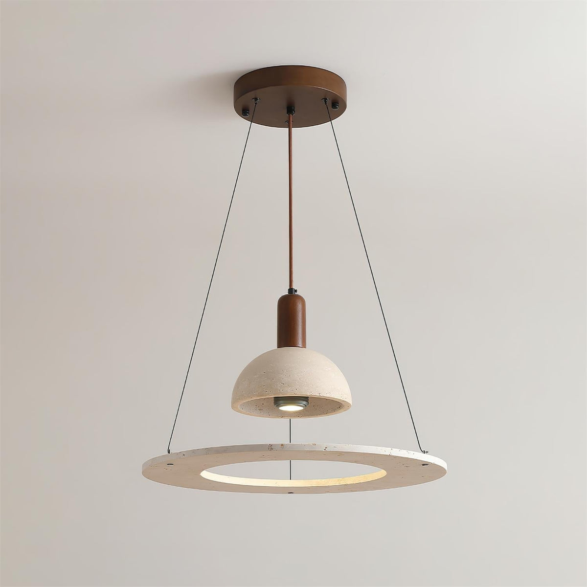 Valenise lampă suspendată din travertin, în formă de dom, în formă de inel
