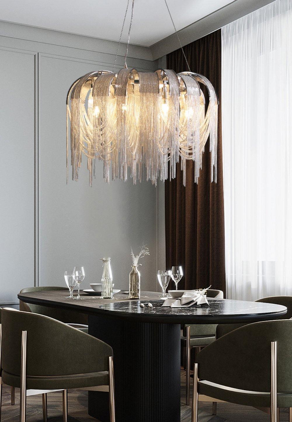 Tarien candelabru Lanțuri Stratificate Nichel Lux