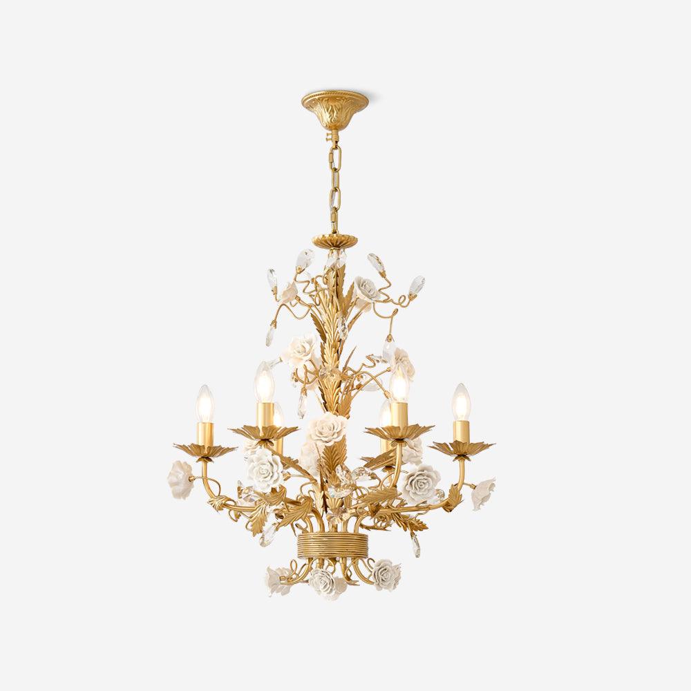 Candelabru Ornate metal Frame Porcelain Roses cristal clasic de lux