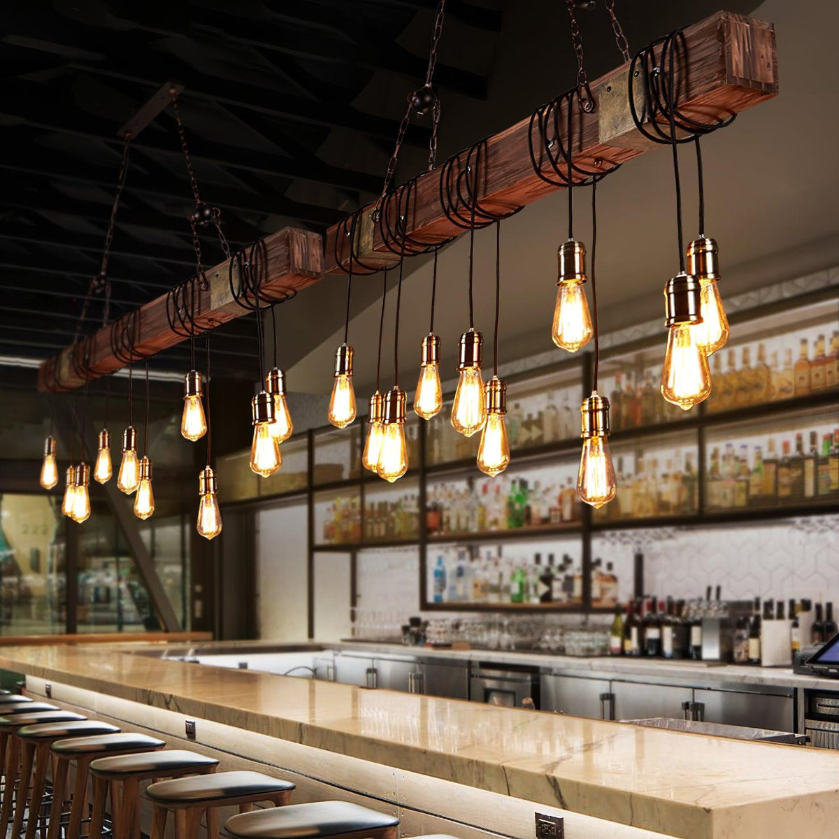 Wexb candelabru Grindă din lemn Becuri Edison Stil Rustican Fermier
