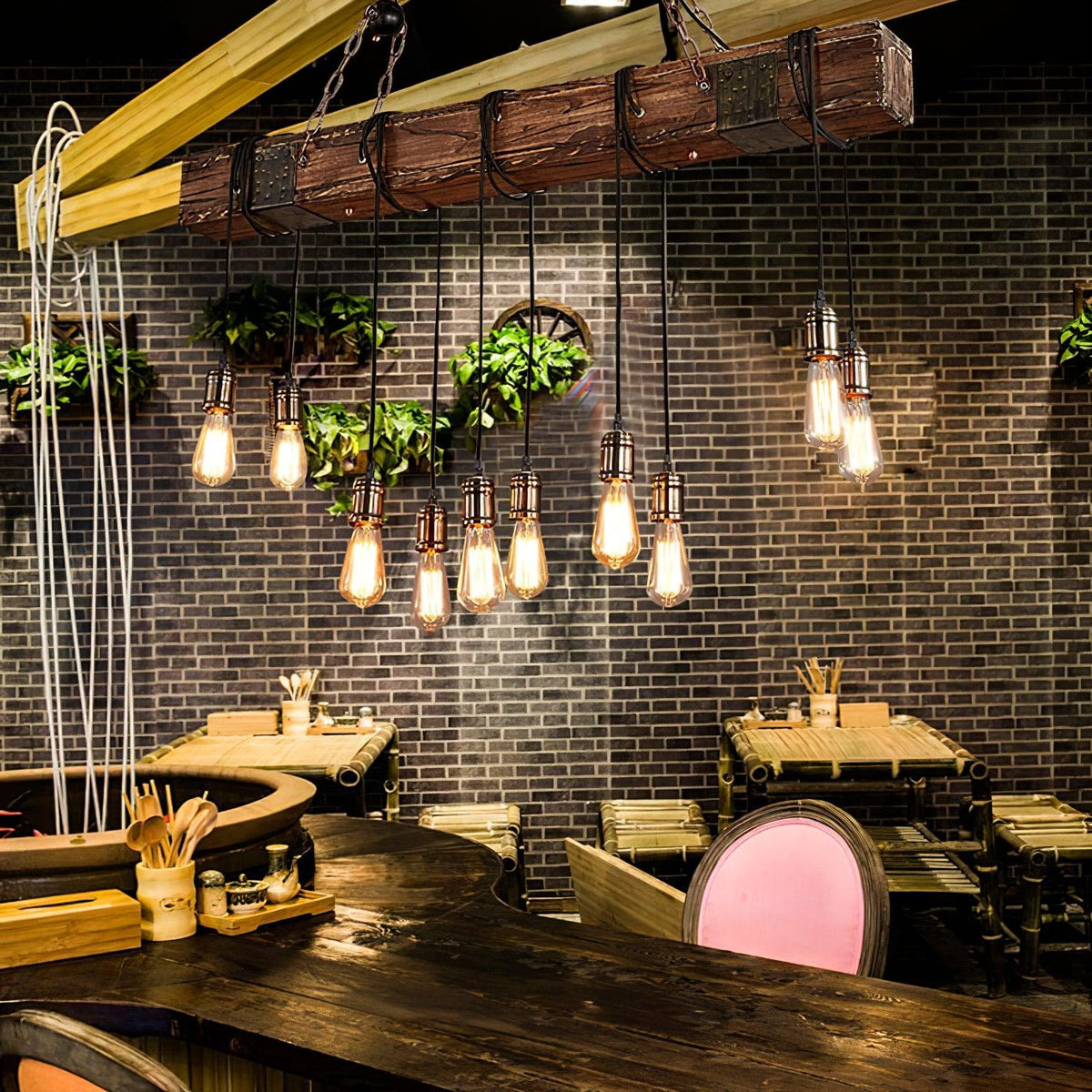 Wexb candelabru Grindă din lemn Becuri Edison Stil Rustican Fermier