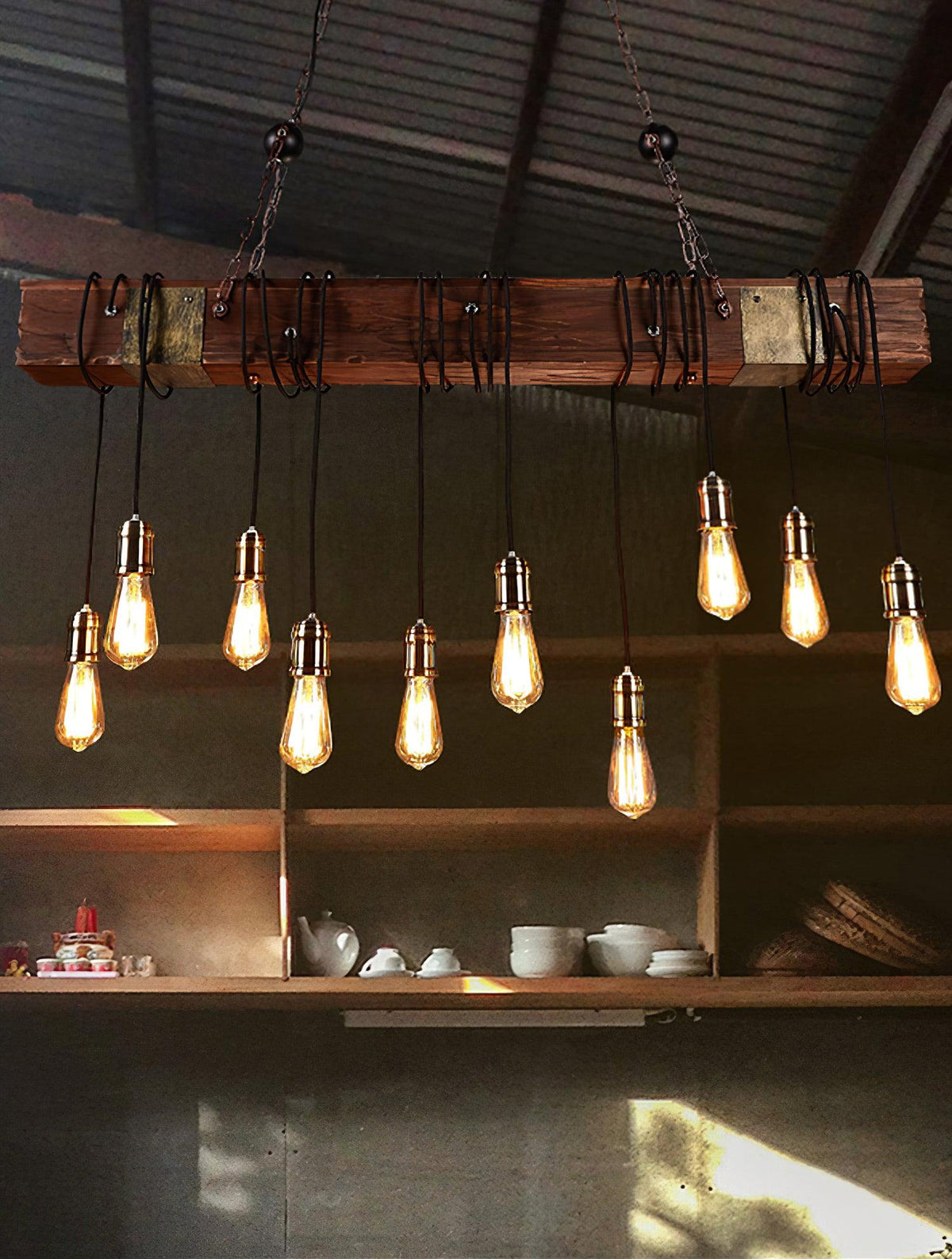 Wexb candelabru Grindă din lemn Becuri Edison Stil Rustican Fermier