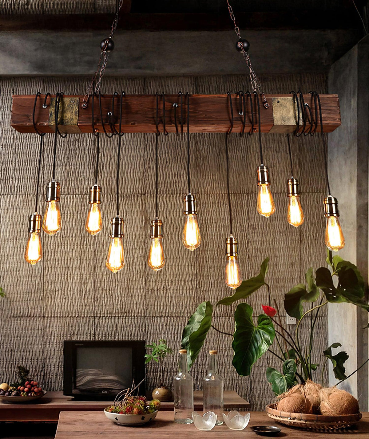 Wexb candelabru Grindă din lemn Becuri Edison Stil Rustican Fermier