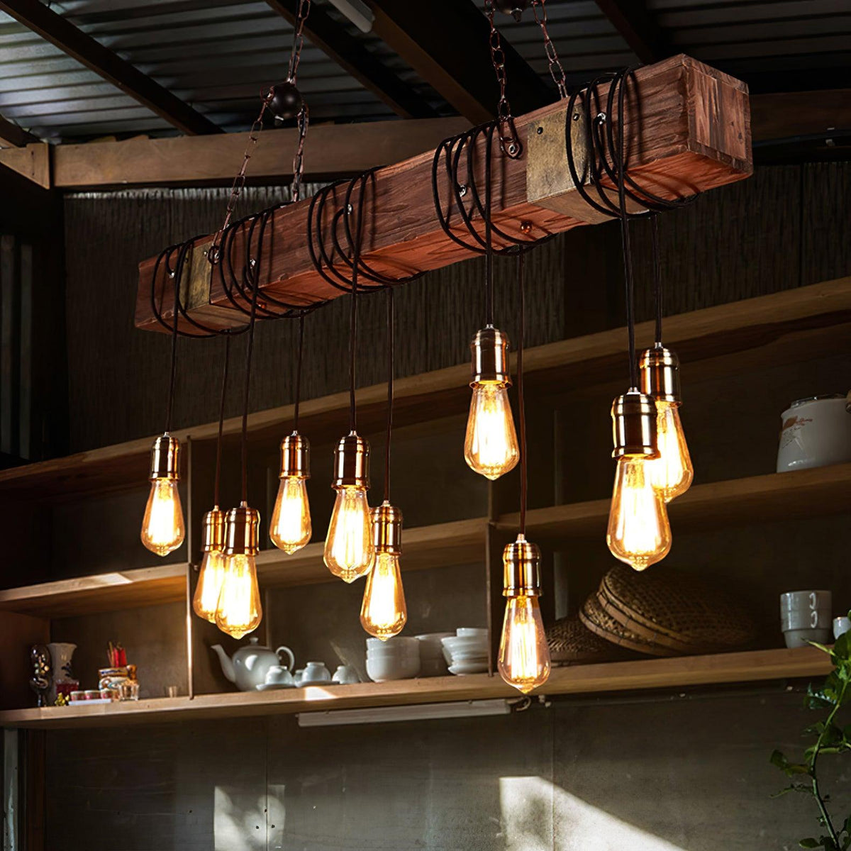 Wexb candelabru Grindă din lemn Becuri Edison Stil Rustican Fermier