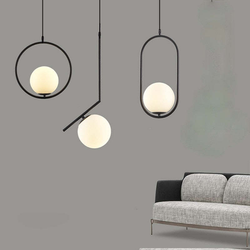 Arisha lampă suspendată modernă cu abajur glob din metal/sticlă, 3 stil