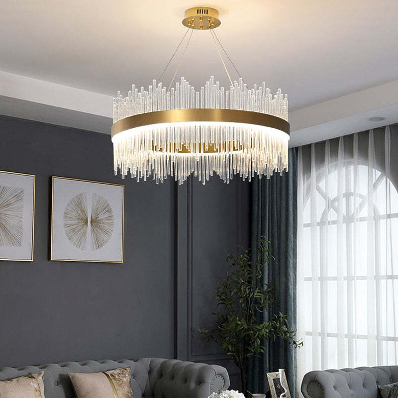 Kristy candelabru modern Rotund/Dreptunghiular cu Lanț, Aur