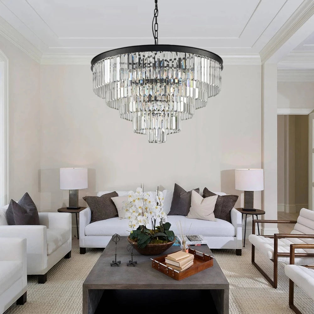 Arisha lampă suspendată LED modernă Decorativă Lux cristal metal negru/Aur Inel dormitor/living