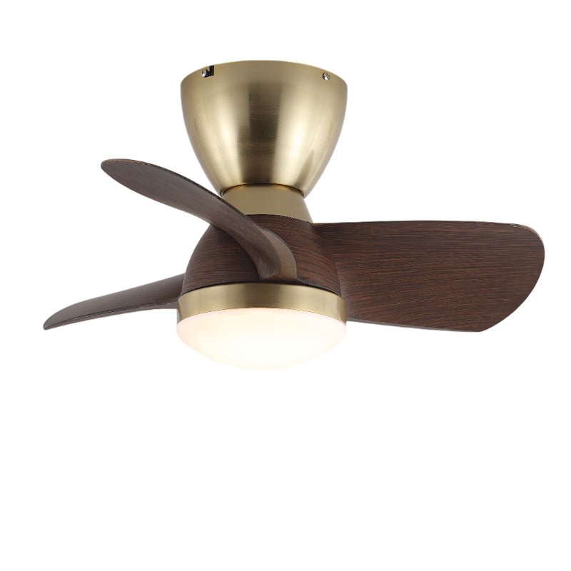 Aldiian ventilator de tavan cu lumină din alamă și lemn, minimalist