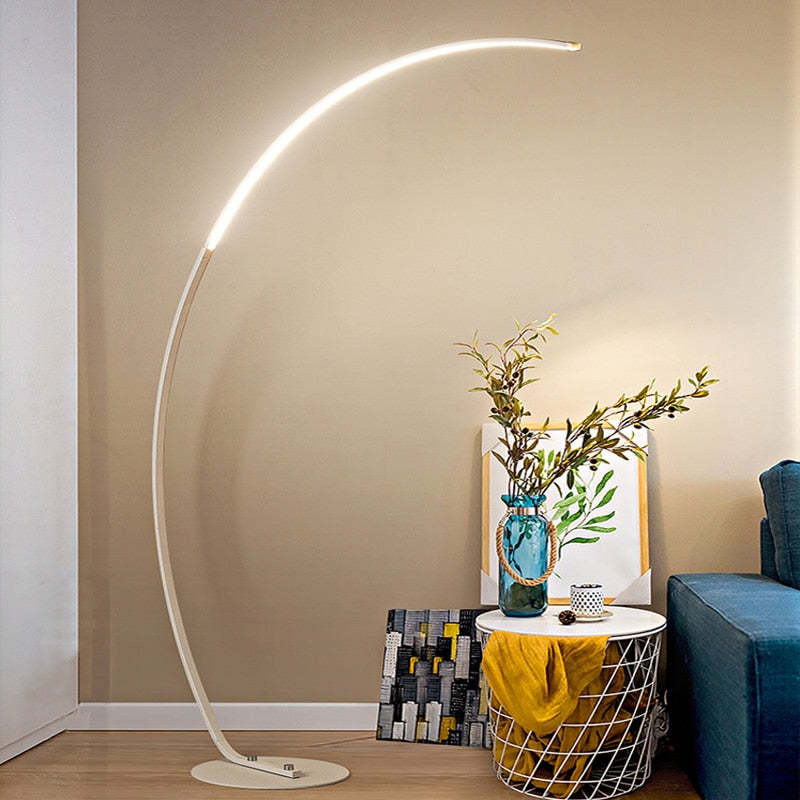 Mira lampadar modern Arc LED de podea, negru/alb, metal/Silicon