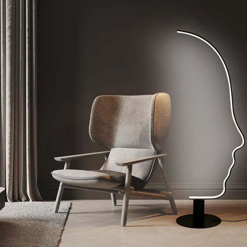 Arisha lampadar modern Arc cu Profil de Față, negru, metal/Silicon