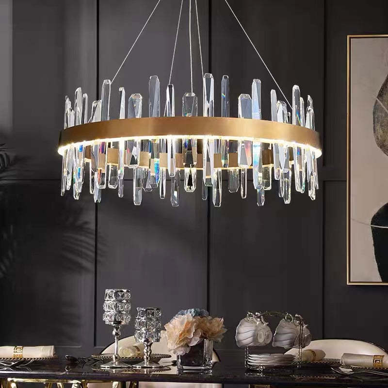 Kristy candelabru negru și auriu din cristal, modern, în formă de inel