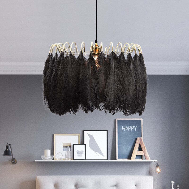 O'Moore lampă suspendată Elegantă cu Pene, negru/alb, dormitor/Cameră de Zi