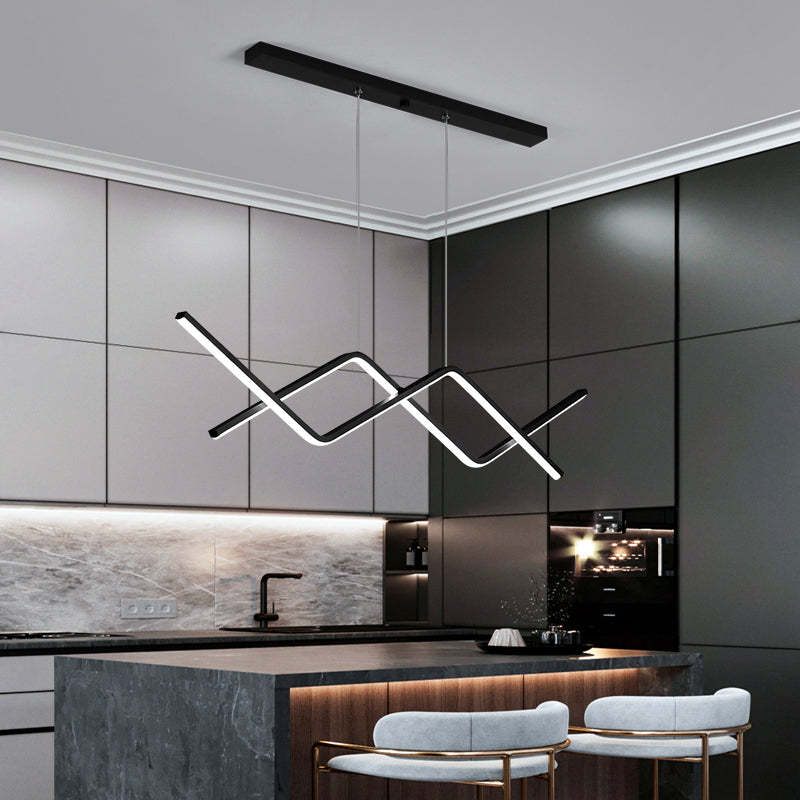 Arisha lampă suspendată liniară cu dublu curbat modern, metal, negru/auriu