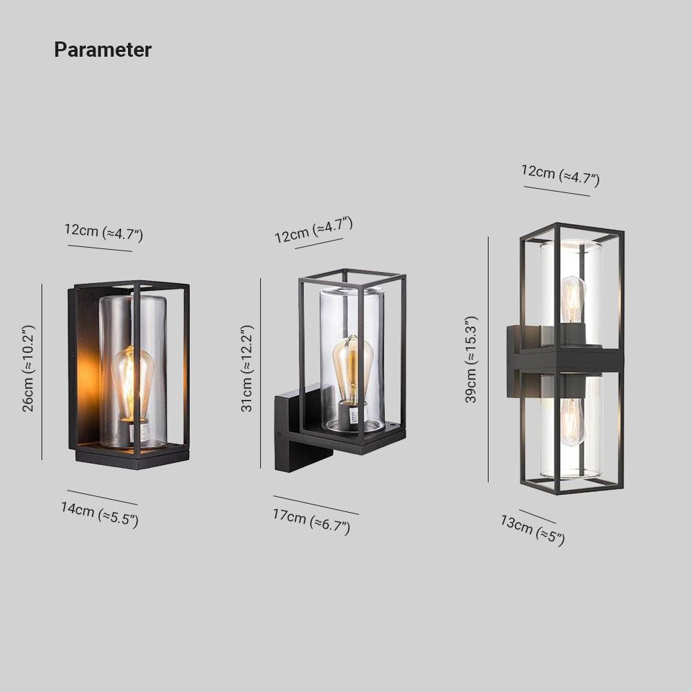 Ray aplică de perete pentru exterior neagră din metal, modernă, dreptunghiulară