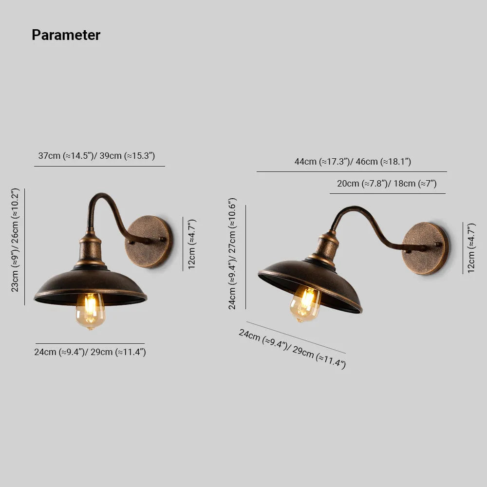 Ray aplică de perete lampă de perete rustică în formă de bol din metal, alamă antichizată