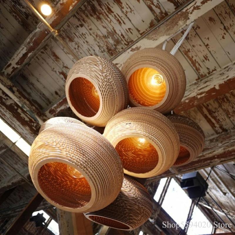 Muto Pastoral Silkworm Rustic hârtie lampă suspendată