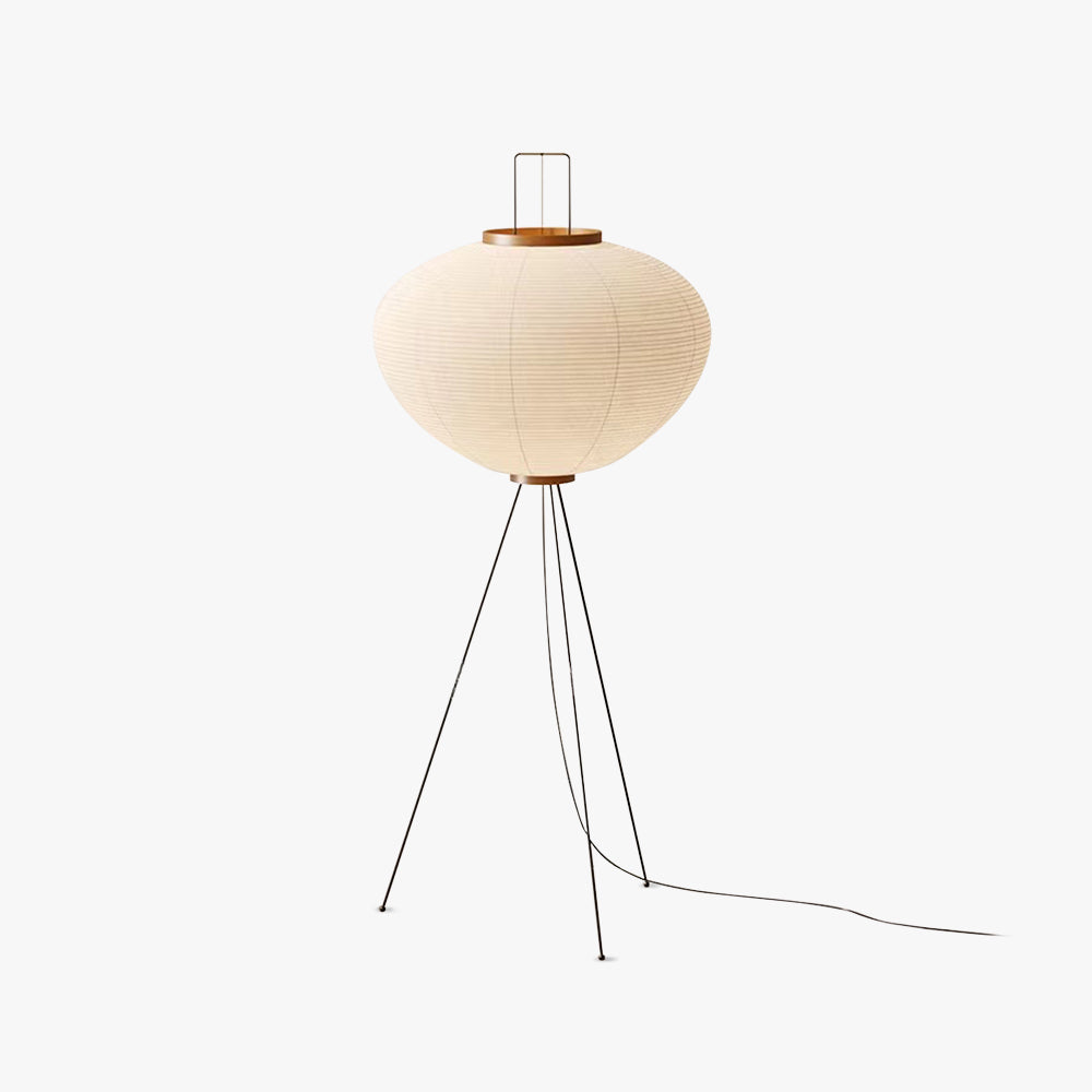 Renée lampadar alb din hârtie, minimalist, cu bază tip trepied, în formă de lanternă