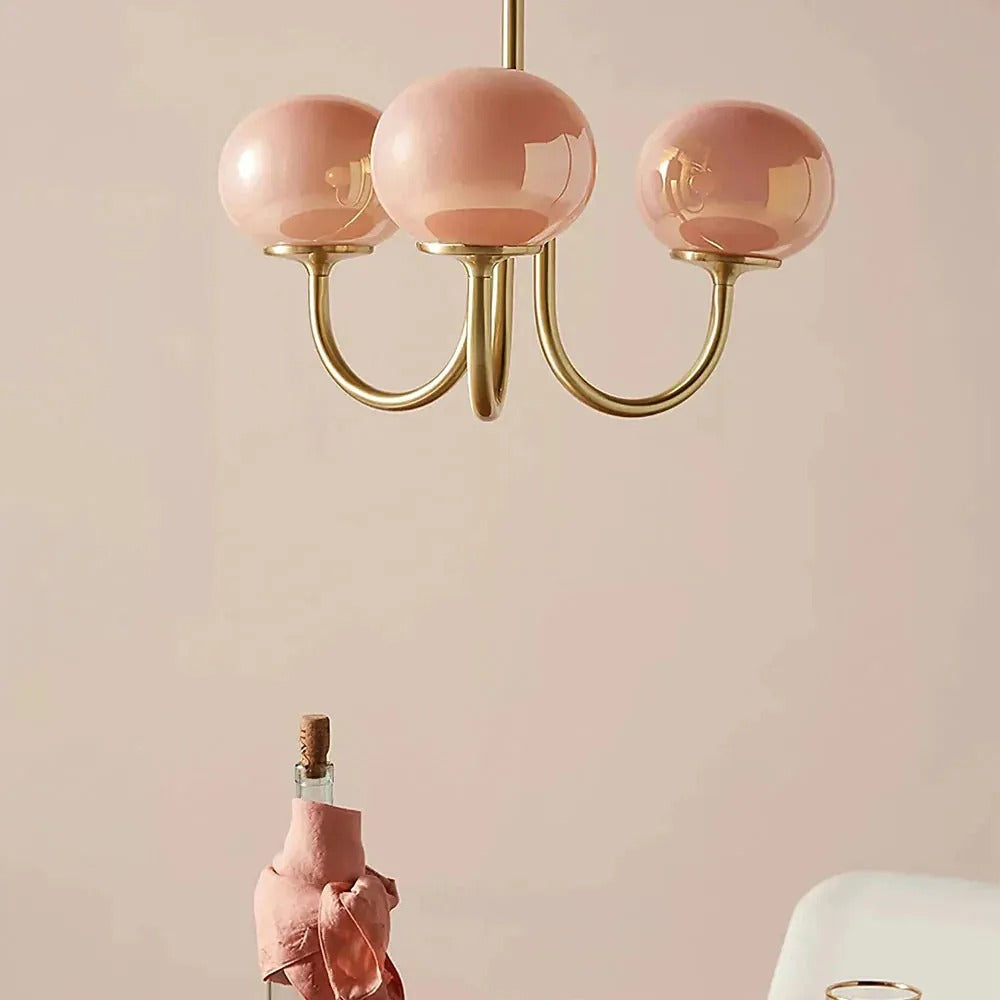 Valentina Retro Art Deco glob candelabru, alb/Roz/Bej