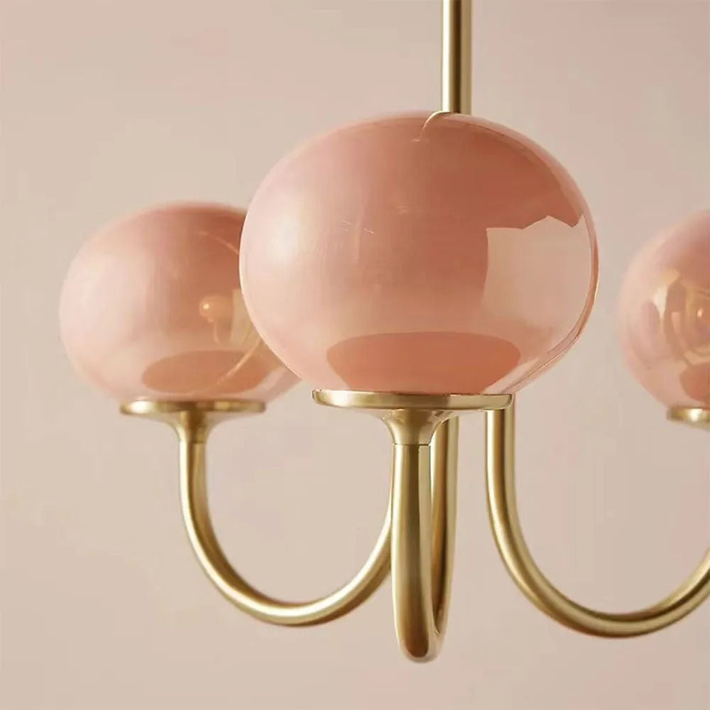 Valentina Retro Art Deco glob candelabru, alb/Roz/Bej