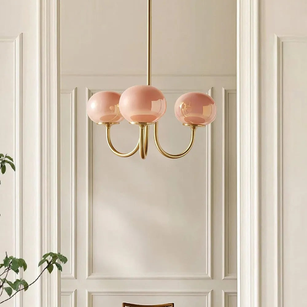 Valentina Retro Art Deco glob candelabru, alb/Roz/Bej