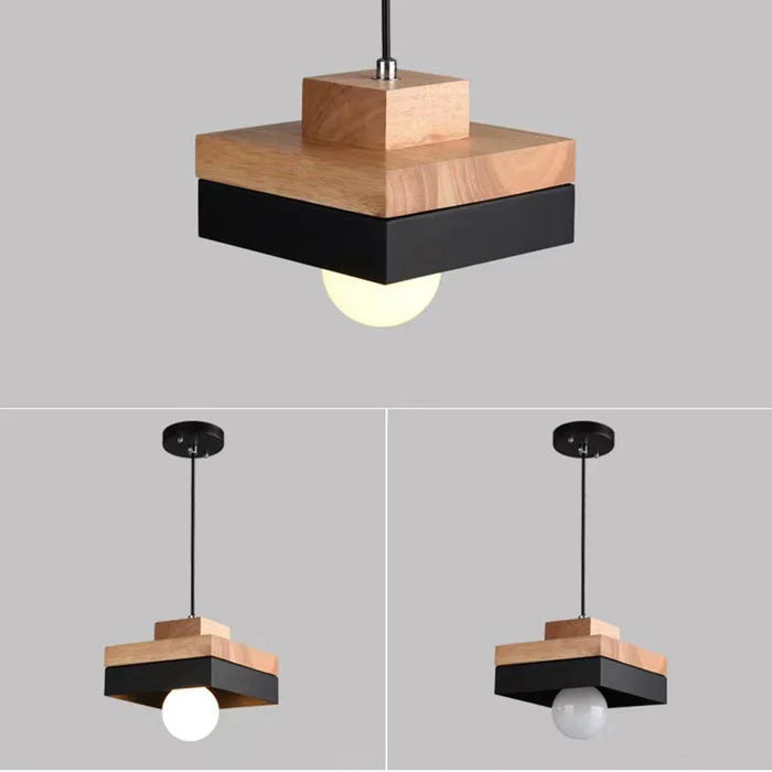 Aria lampă suspendată neagră și albă din lemn, minimalistă, geometrică