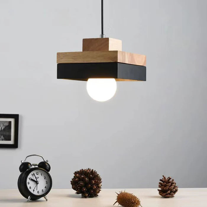 Aria lampă suspendată neagră și albă din lemn, minimalistă, geometrică