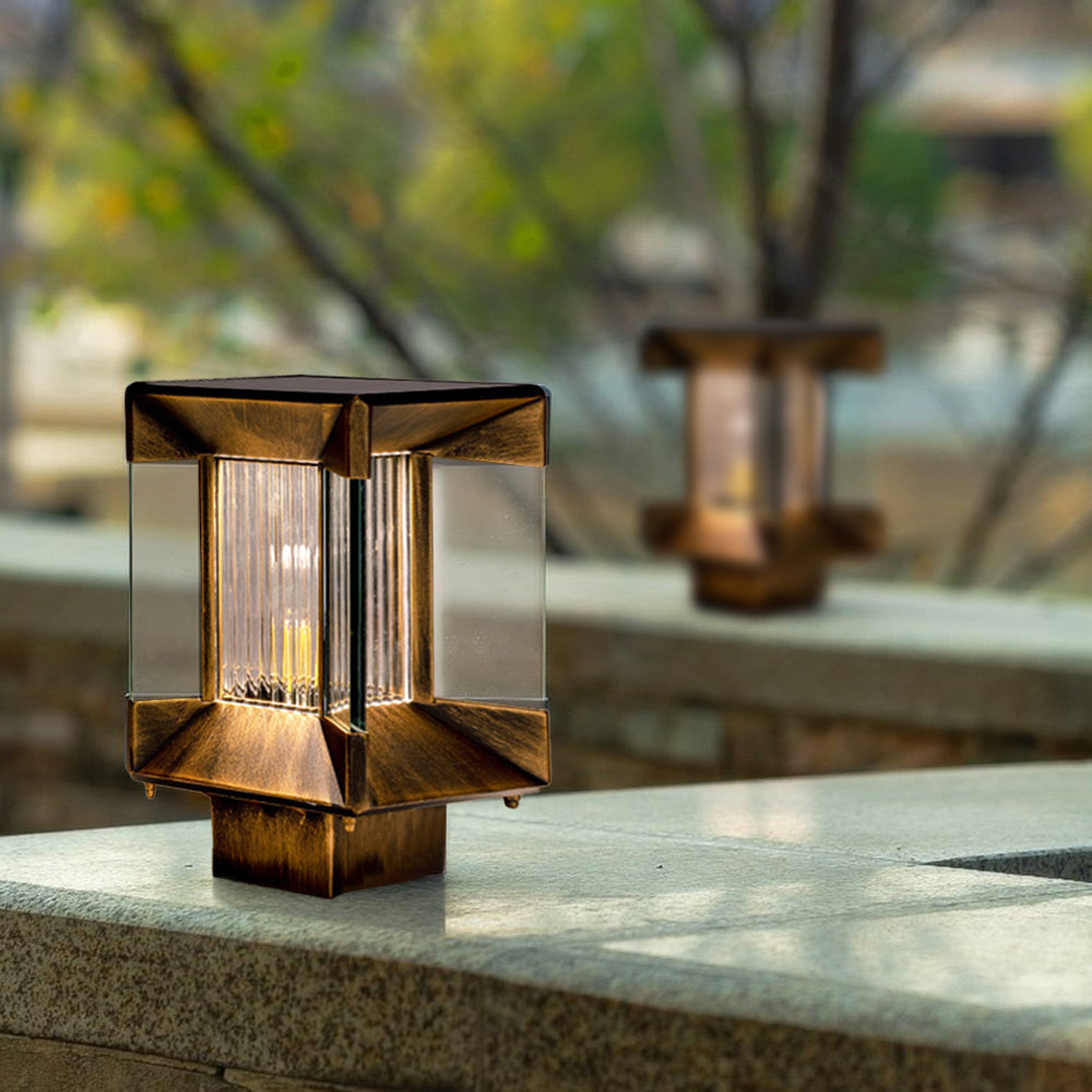 Ray modern Rectangular metal sticlă Outdoor Lamp, negru/negru-auriu