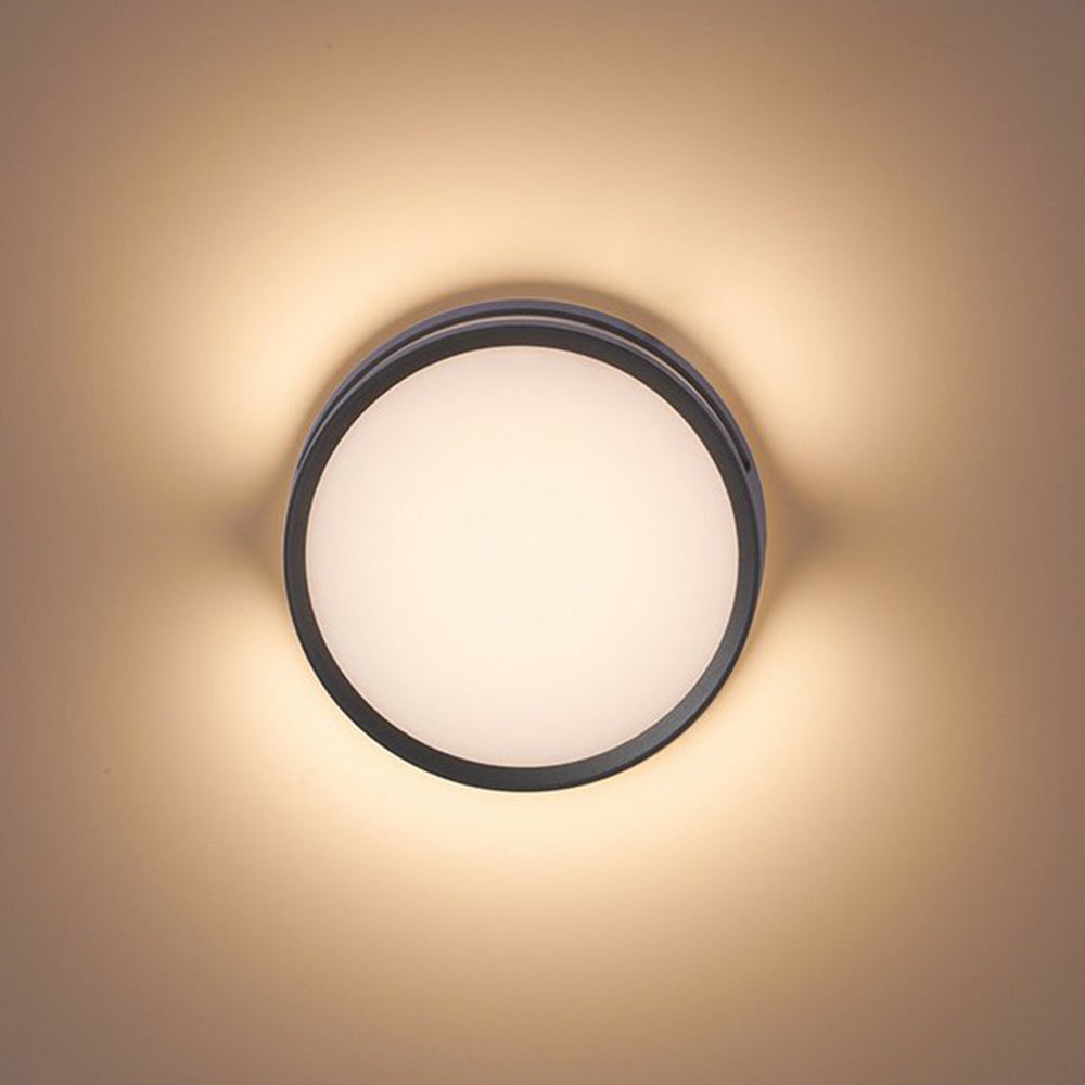 Ray aplică de perete modernă rotundă din metal/acrilic impermeabilă pentru exterior, neagră