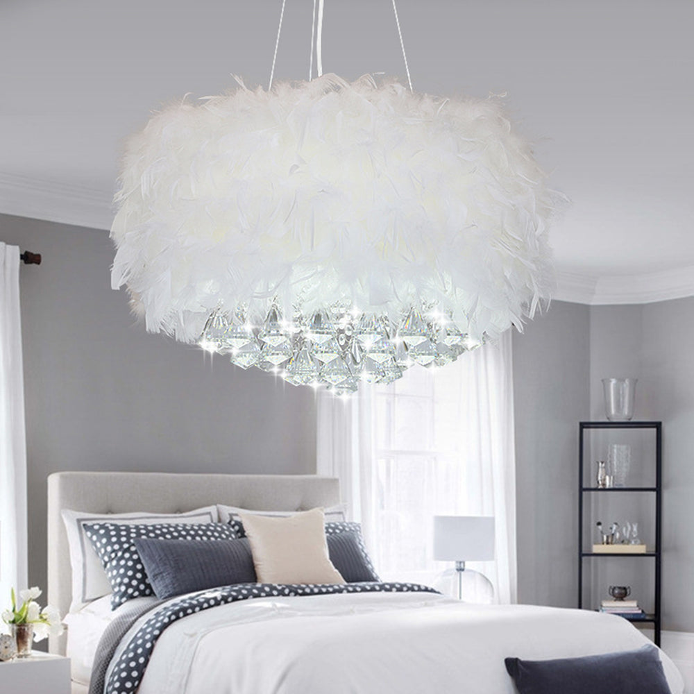 O'Moore candelabru rotund modern de lux, alb, cu pene și cristal