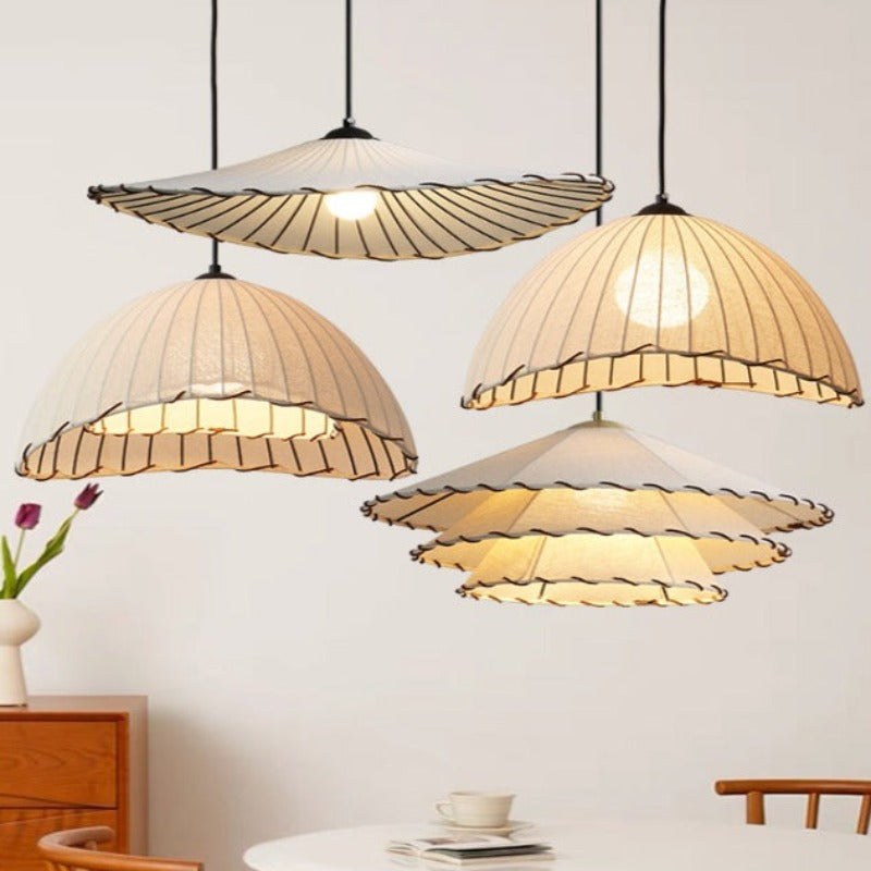 Ritta lampă suspendată decorativă LED Boho din textil galben pentru cameră de dormit sau restaurant